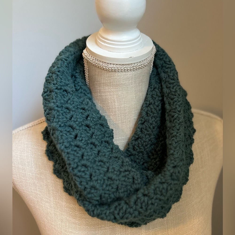 Elegant Crochet Infinity Scarf in Dark Teal 50”